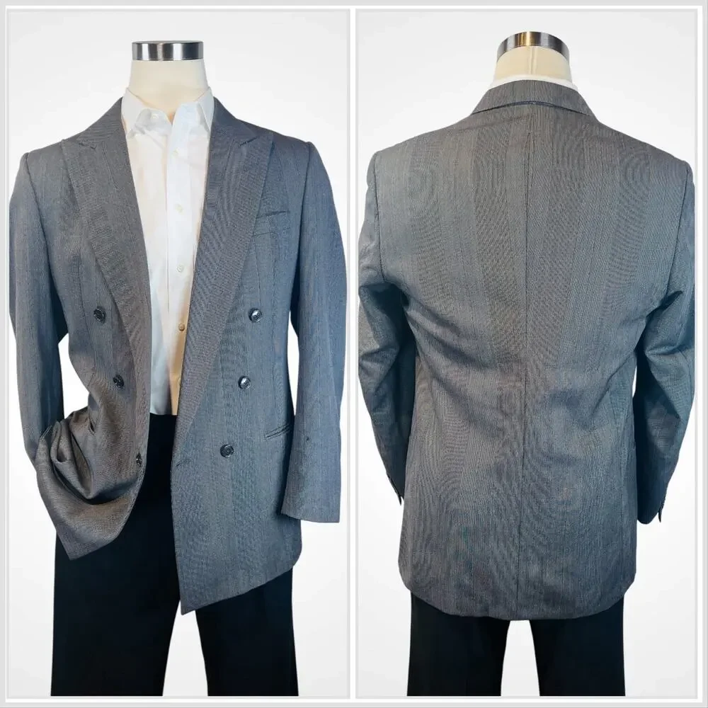 Vtg Christian Dior Le Connaisseur Blazer 41-42L Gray Double Breasted Power Note